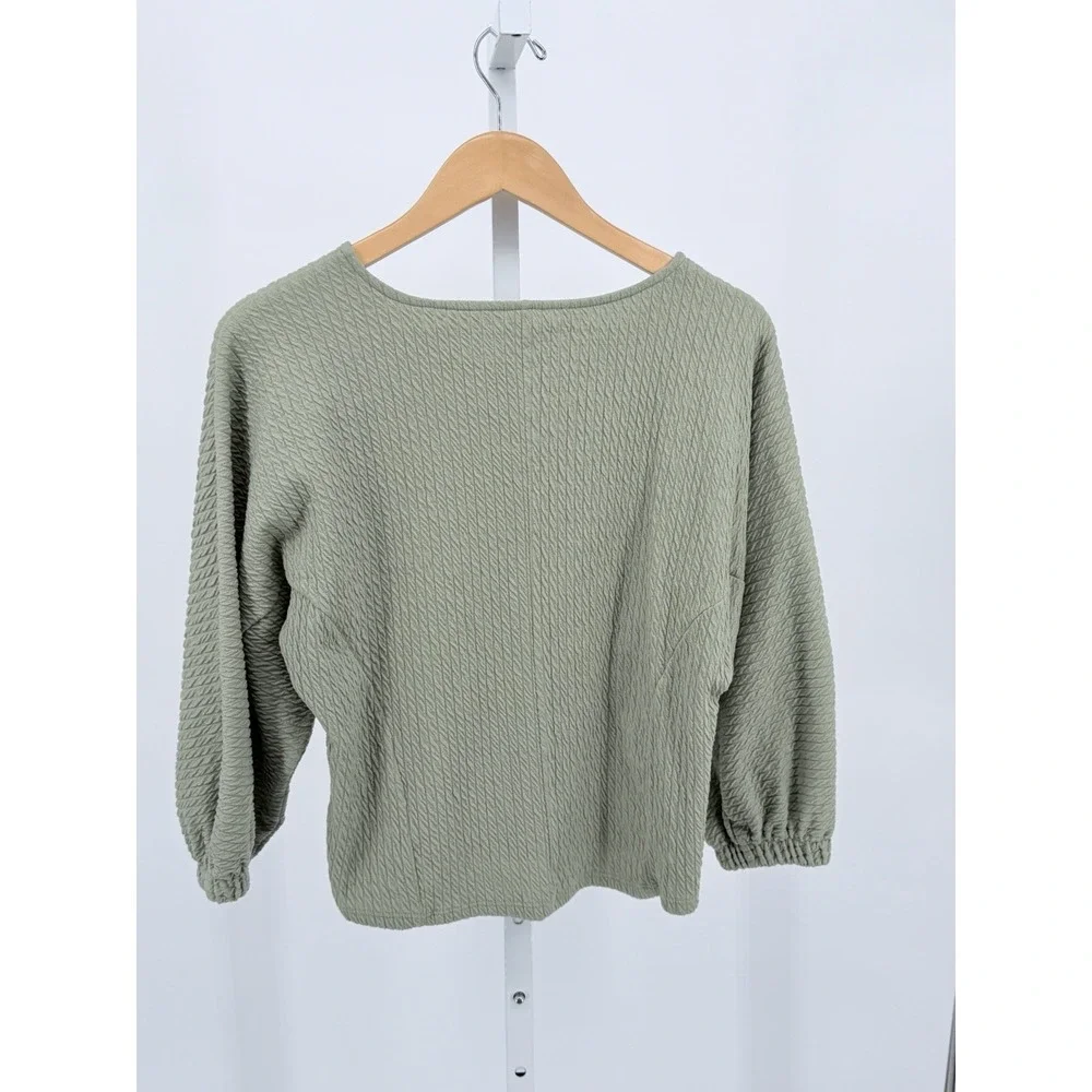 Anthropologie Women's Green Arya‎ Textured Puff Sleeve Top Blouse Size Small